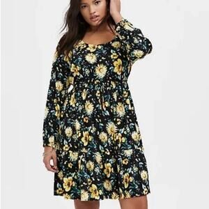 torrid Black Floral Mini Dress with Yellow Flowers